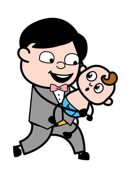 Cartoon Ženich Drží Dítě — Stockový vektor