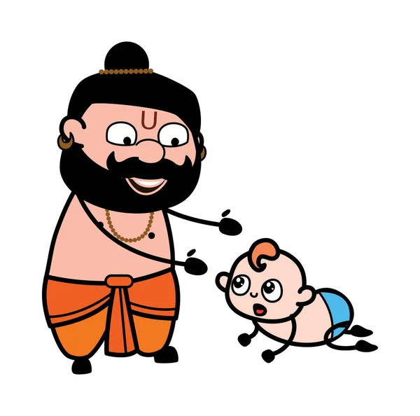 Cartoon Pandit Crowling Baby — Stock Vector