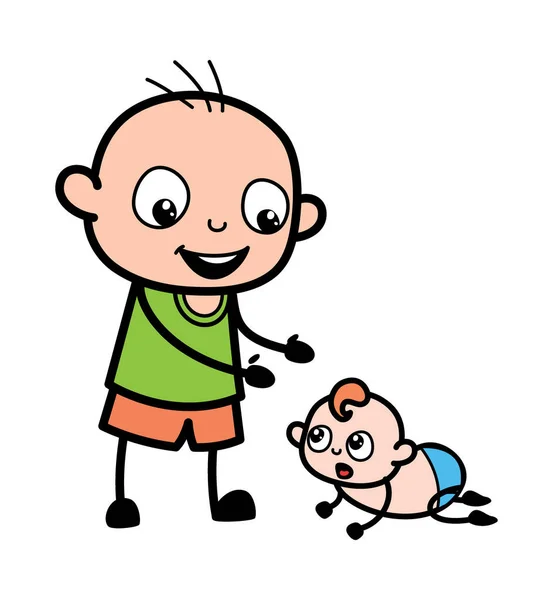 Cartoon Bald Boy Crowling Baby — Stock Vector