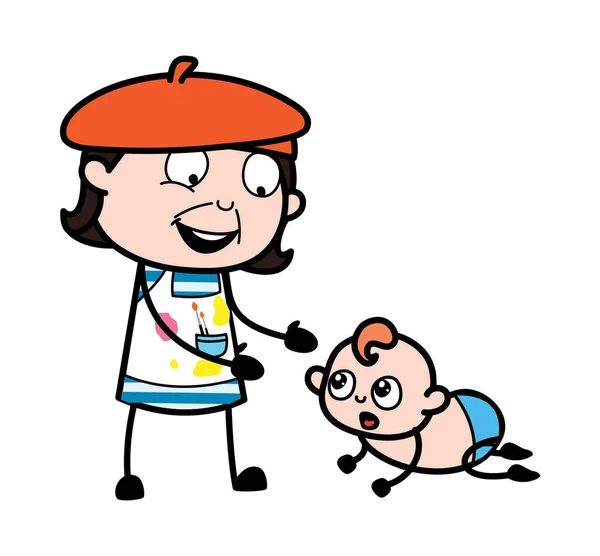 크라운 아기와 만화가 — 스톡 벡터