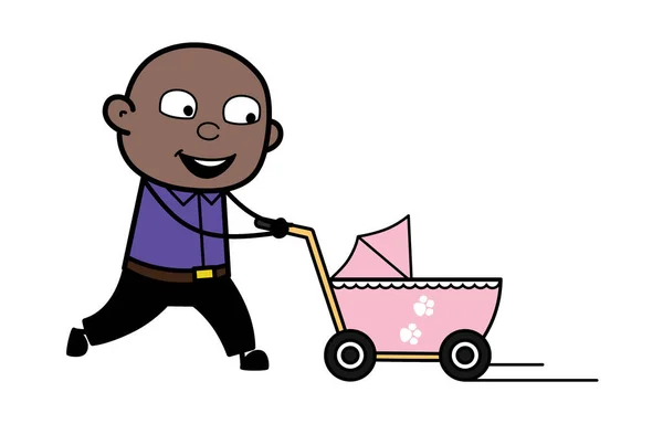 Bald Black Man Baby Cart — 스톡 벡터