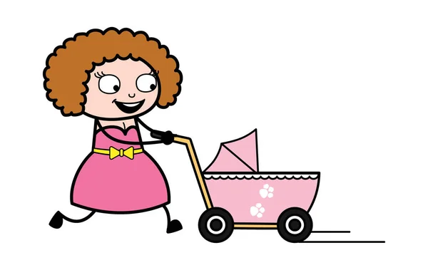 卡通片少女与婴儿车 — 图库矢量图片