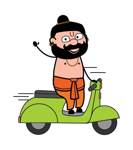 Rajzfilm Pandit Riding Scooter — Stock Vector