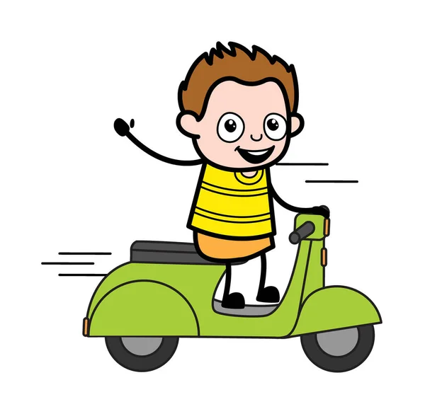 Caricatura Joven Niño Caballo Scooter — Vector de stock