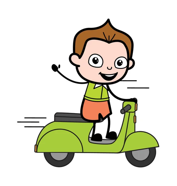 Cartoon Schoolboy Riding Scooter — Stock Vector