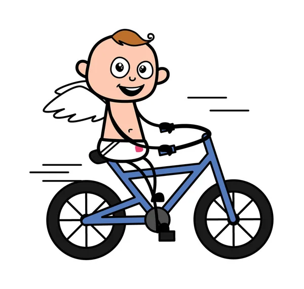 Cartoon Angel Riding Bicycle — Stock Vector
