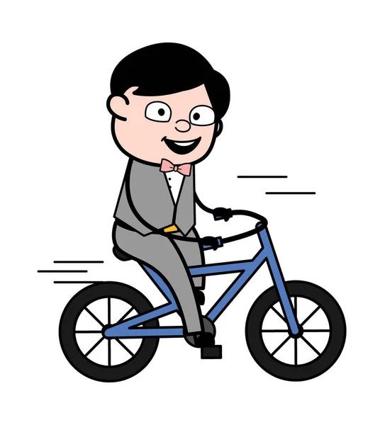 Cartoon Bräutigam Beim Fahrradfahren — Stockvektor