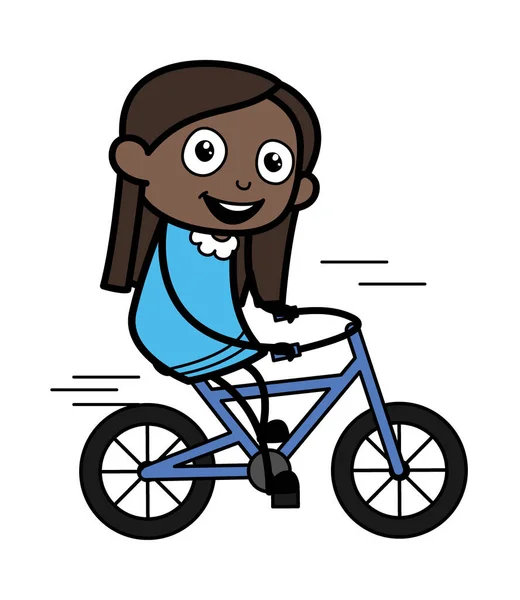 Cartoon Black Girl Fahrrad Fahren — Stockvektor