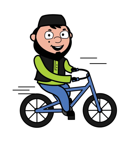 Desenhos Animados Muçulmano Homem Equitação Bicicleta — Vetor de Stock