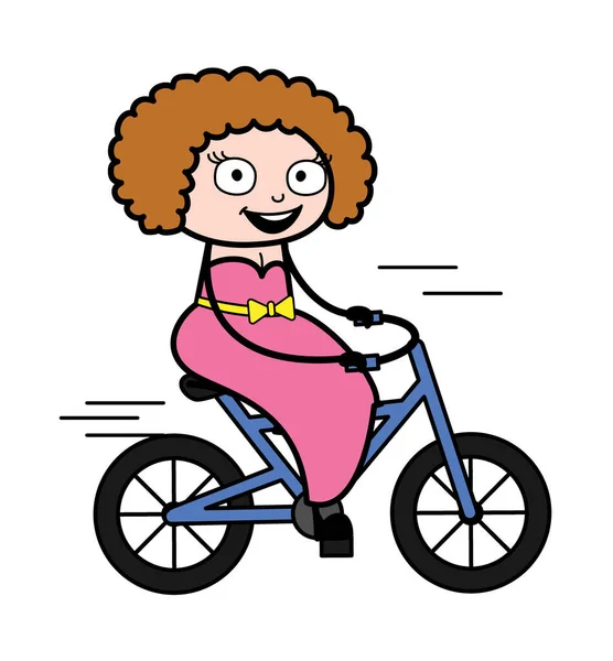 Desenhos Animados Jovem Senhora Andar Bicicleta — Vetor de Stock