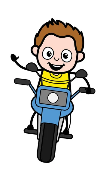 Cartoon Young Boy Riding Motorbike — Stock Vector