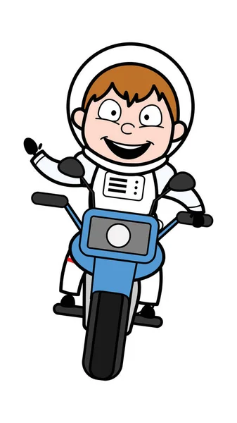 Cartoon Astronaut Jazdy Motocykla — Wektor stockowy