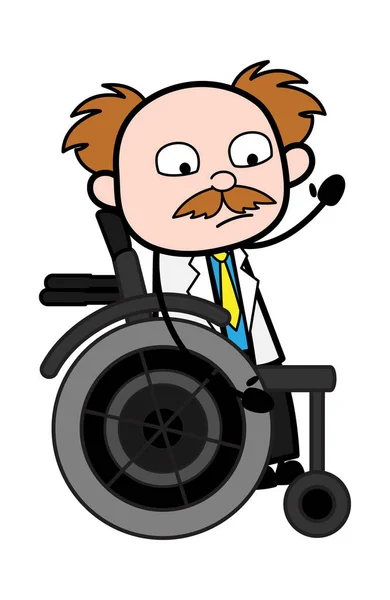Cientista Dos Desenhos Animados Cadeira Rodas —  Vetores de Stock