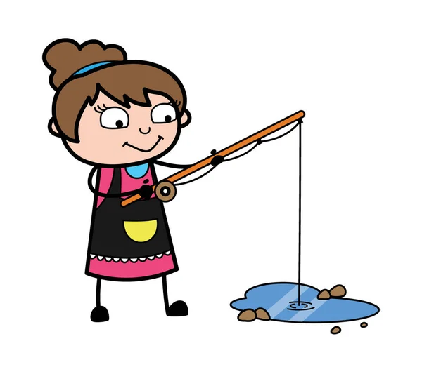 Tecknad Beautician Fishing Illustration — Stock vektor