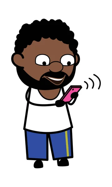 Çizgi Film Afro Amerikan Adam Akıllı Telefon Zliyor — Stok Vektör