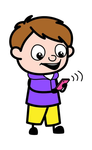 Cartoon Boy Guardando Smartphone — Vettoriale Stock