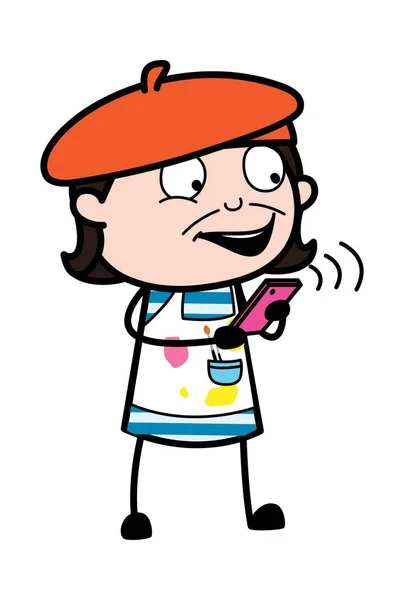 卡通艺术家观看智能手机 — 图库矢量图片