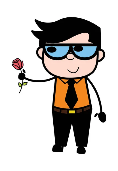 Cartoon Businessman Giving Red Rose — Stockový vektor