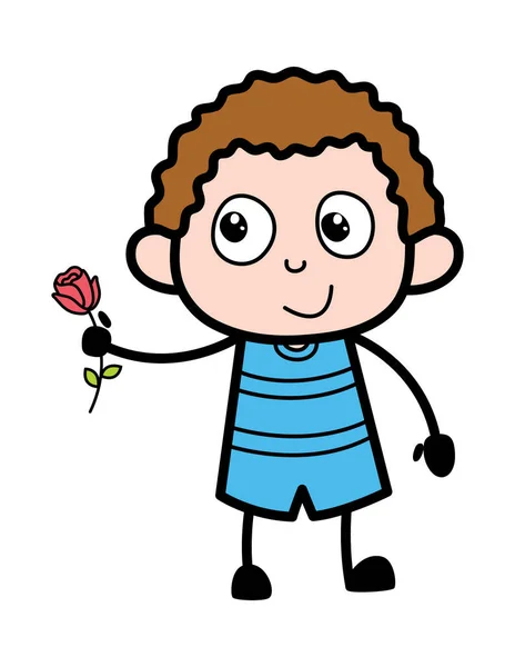 Cartoon Kid Dare Una Rosa Rossa — Vettoriale Stock