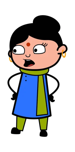 Talking Indian Lady Hands Waist Cartoon — Stock Vector