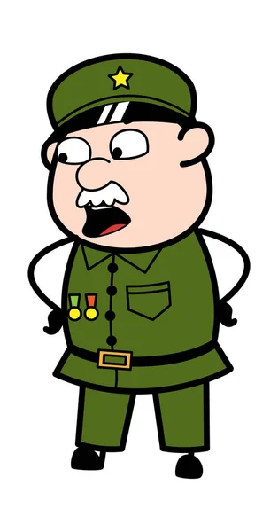 Talking Military Man Hands Waist Cartoon — Stock Vector