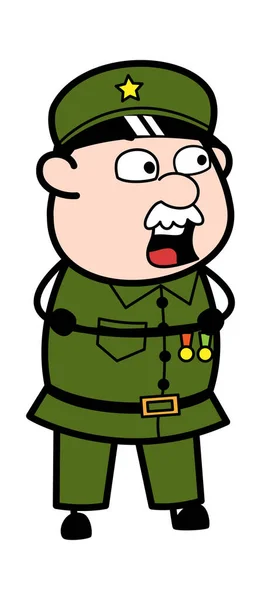 Brazos Plegado Militar Hombre Dibujos Animados Hablando — Vector de stock