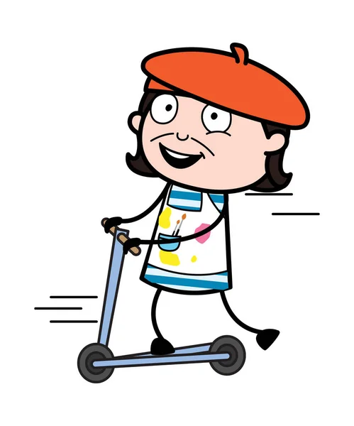 卡通人物骑着踢踏车 — 图库矢量图片