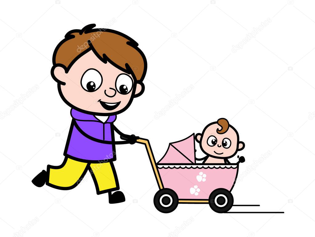 Cartoon Boy with baby stroller