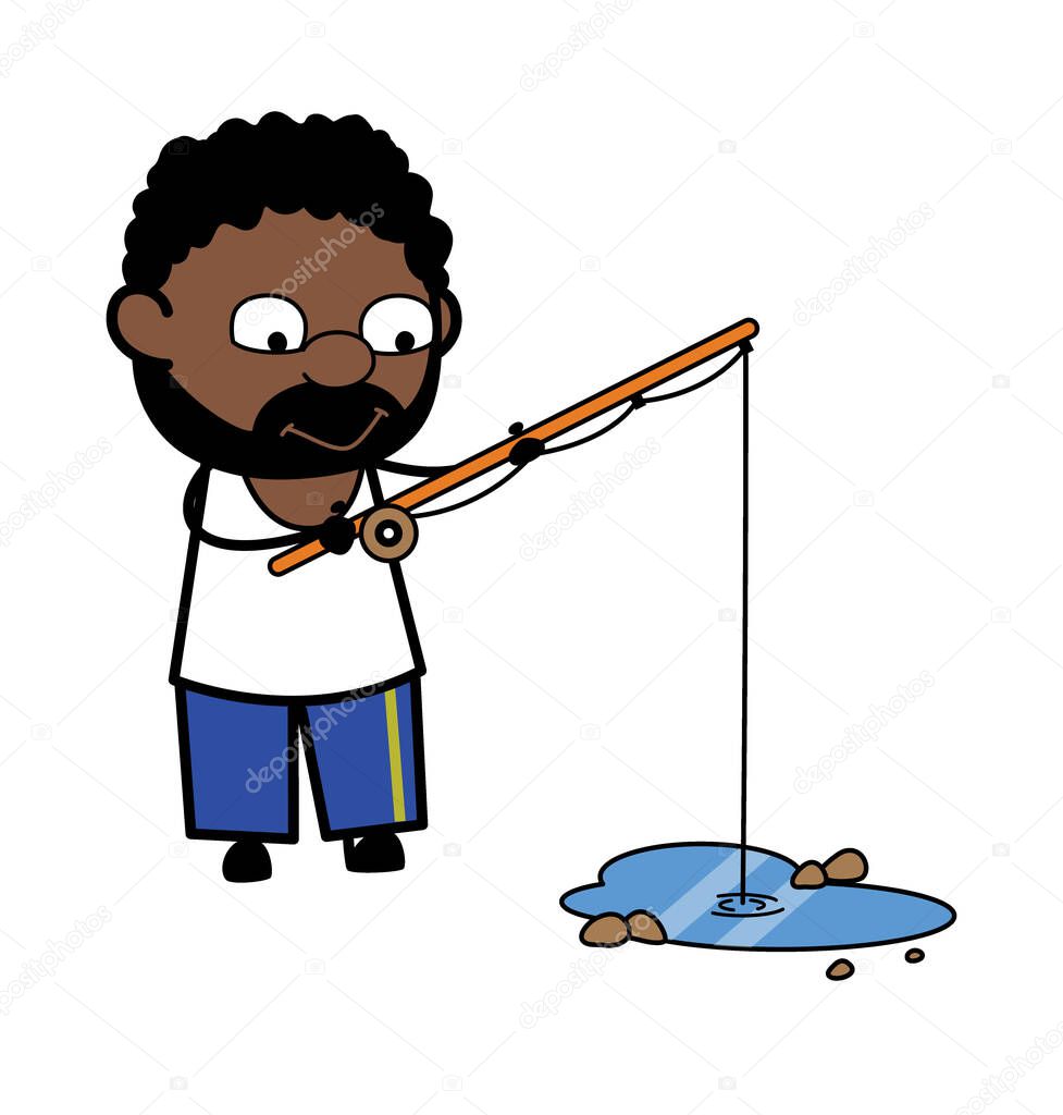 Cartoon African American Man Fishing