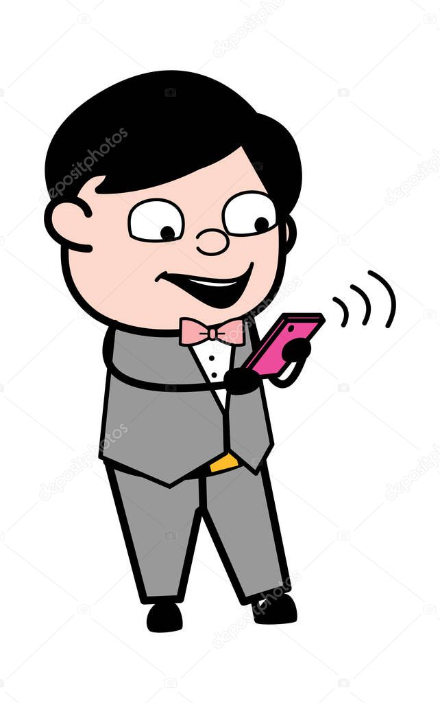Cartoon Groom Watching Smartphone