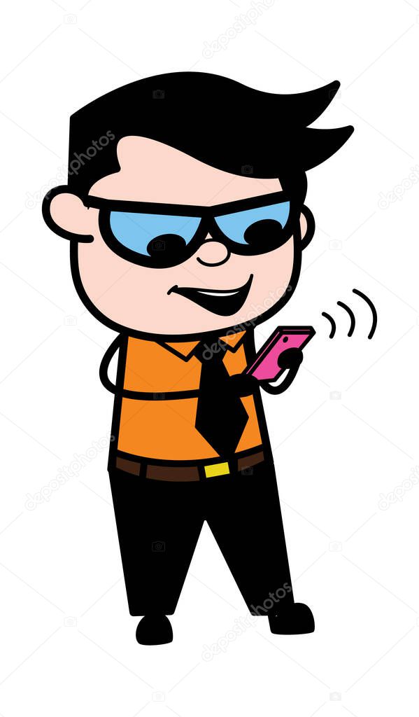 Cartoon Businessman Watching Smartphone