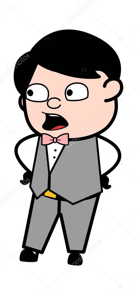 Talking Groom with Hands on Waist Cartoon