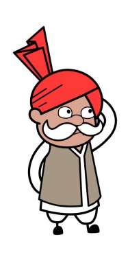 Cartoon Haryanvi Old Man thinking in Confusion clipart