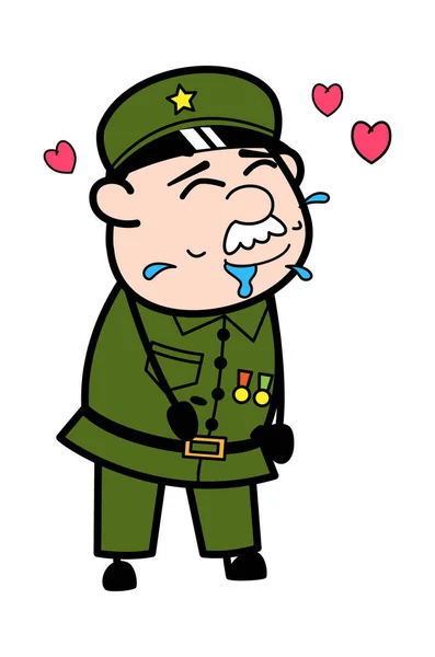 Militar Homem Cartoon Babando Amor —  Vetores de Stock