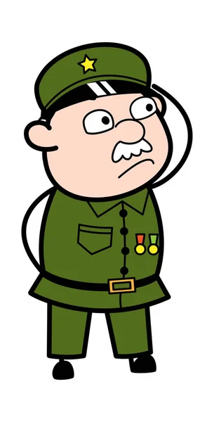 Cartoon Militar Homem Pensando Confusão —  Vetores de Stock