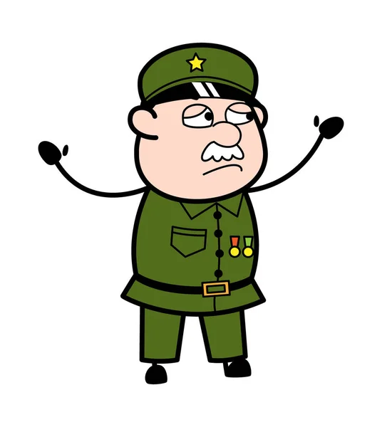 Lamentable Hombre Militar Dibujos Animados — Vector de stock