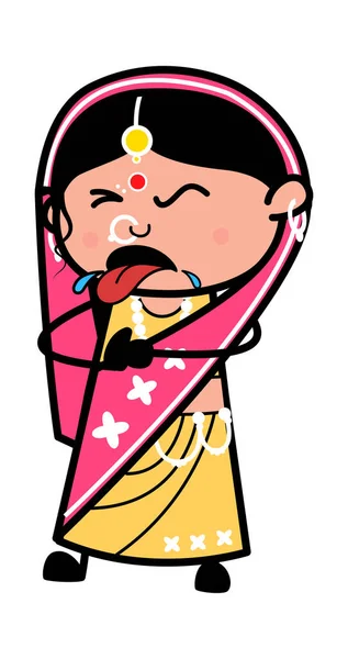 卡通印度妇女烹饪 — 图库矢量图片