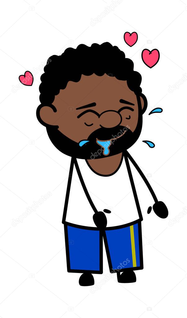 African American Man Cartoon Drooling in Love