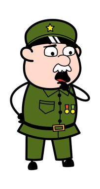 Endişeli Karikatür Askeri Düşünen Adam