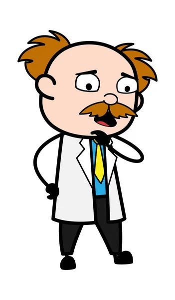 Worried Cartoon Scientist Thinking — Stock Vector