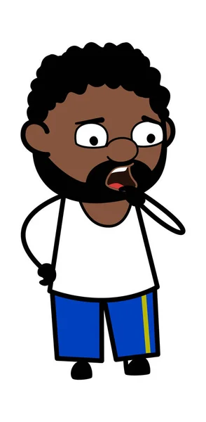 Khawatir Cartoon African American Man Thinking - Stok Vektor