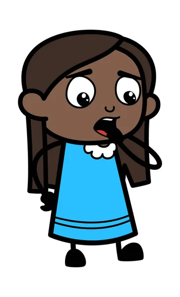 Preocupado Dibujos Animados Negro Chica Pensamiento — Vector de stock