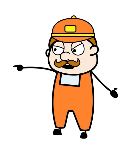 Delivery Man Pointing Finger Cartoon — 스톡 벡터