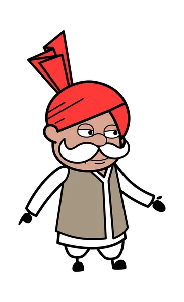 Haryanvi Velho Homem Expressionless Face Cartoon — Vetor de Stock