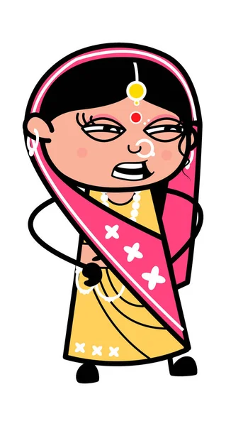 愤怒的印度女人在讲卡通 — 图库矢量图片