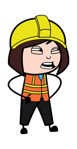 怒っている女性エンジニア トーキング漫画 — ストックベクタ