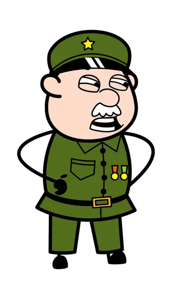 Irritado Militar Homem Falando Cartoon —  Vetores de Stock