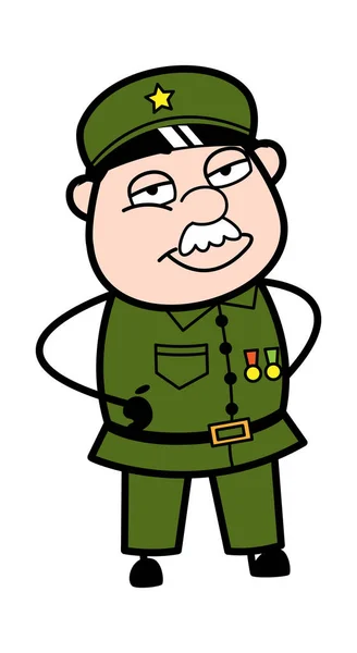 Manos Cintura Caricatura Militar Hombre — Vector de stock