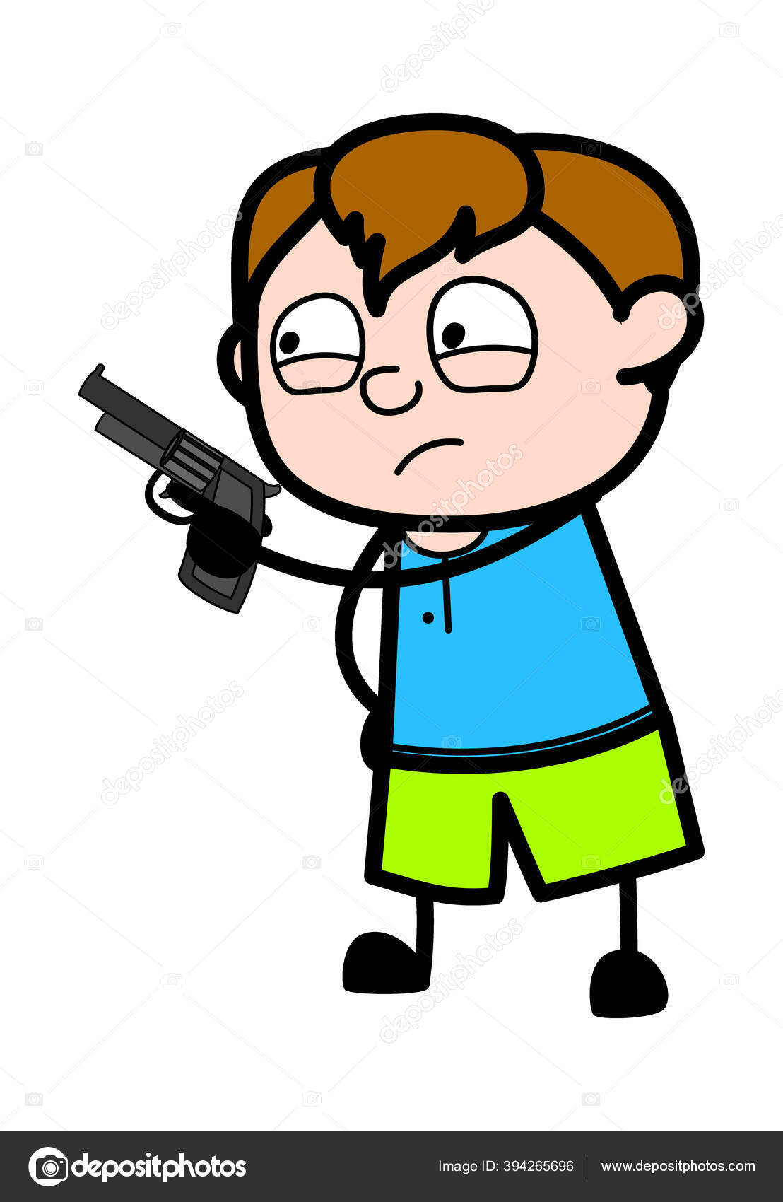 Cartoon Teen Boy Pointing Gun Векторное Изображение ©lineartist.