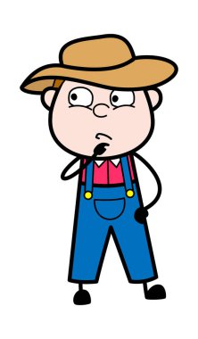 Çizgi film çiftçisi ciddi düşünüyor.